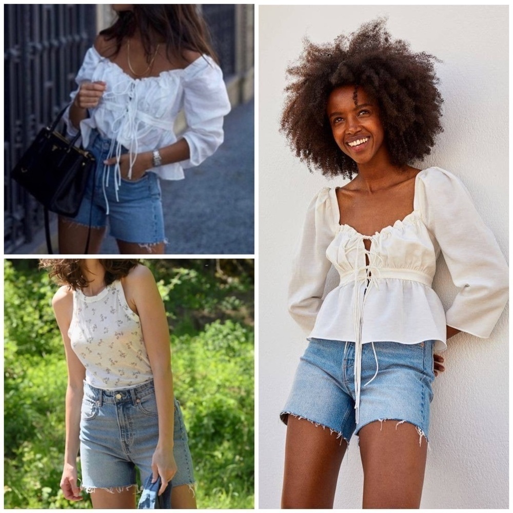 NWT H&M x Brock Collection Slim High Waist Medium Wash Cut-Off Denim Shorts 6‌‌